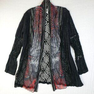 Vintage Aria A Cardigan Tunic Art-to-wear Funky Mixed Media Crochet Boho size L